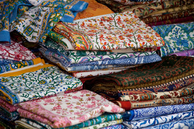 Full frame shot of multi colored fabrics at market stall