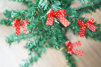 Close-up of christmas decorations on tree