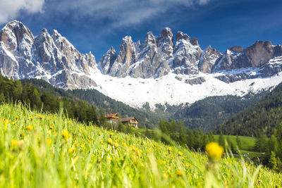 Scenic view of snowcapped mountains against sky