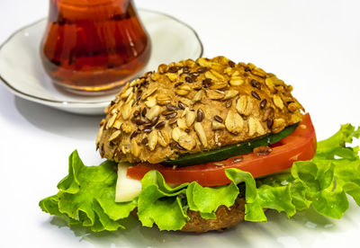 Close-up of sandwich served in plate