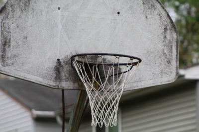 Close-up of basketball hoop against wall