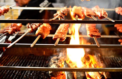 Close-up of meat on barbecue grill