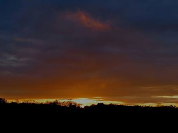 Silhouette landscape against dramatic sky during sunset