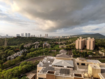 High angle view of buildings in city