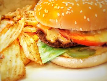 Close-up of burger on plate