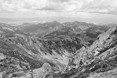 High angle view of mountain range against sky