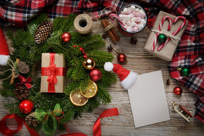 Christmas decorations on table