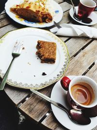 High angle view of breakfast on table