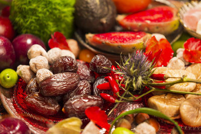 Close-up of fruits in plate on table