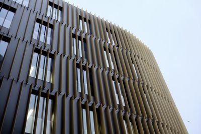 Low angle view of modern building against clear sky