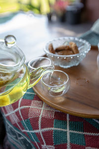 High angle view of drink on table