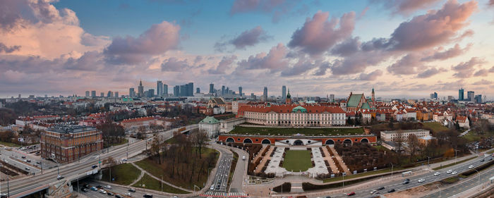 Aerial view of the christmas tree near castle square with column of sigismund