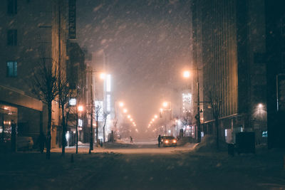 Cars on illuminated street at night