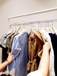 Close-up of clothes hanging on rack