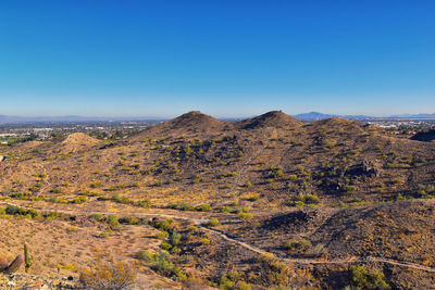 South mountain park preserve views pima canyon hiking trail, phoenix, southern arizona desert. usa