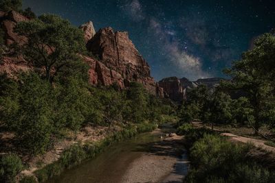 Milky way over mountains at zion national park