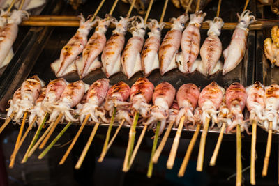 Close-up of meat on barbecue grill