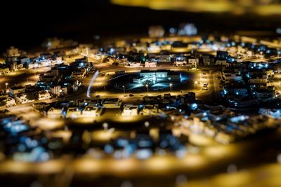 High angle view of illuminated bridge in city