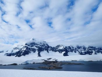 Scenic view of snowcapped mountains against sky