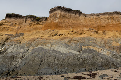 Seaside cliff showing different colors and textures in california