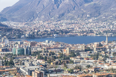 Aerial view of lecco and his lake