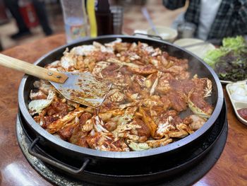 High angle view of food in plate