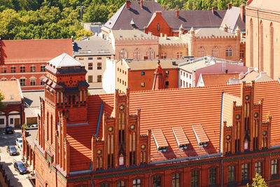 High angle view of buildings in town