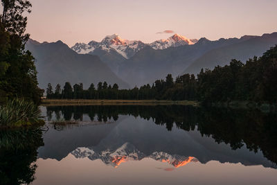 Scenic view of lake against sky during sunset