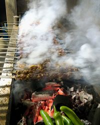 Close-up of meat on barbecue grill
