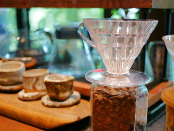 Close-up of coffee cup on table