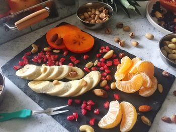 High angle view of food on cutting board