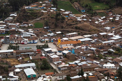 High angle view of buildings in town