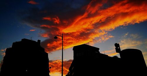 Low angle view of silhouette city against sky during sunset