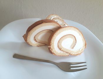 High angle view of dessert in plate on table