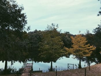 Trees on landscape against sky during autumn