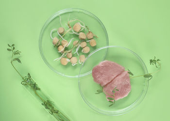 High angle view of food in plate on table