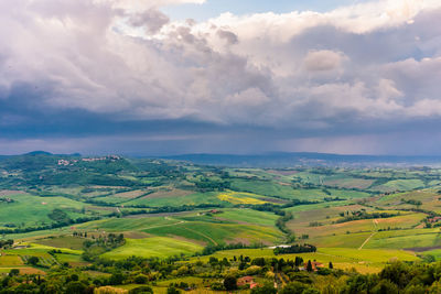 Scenic view of agricultural field against sky