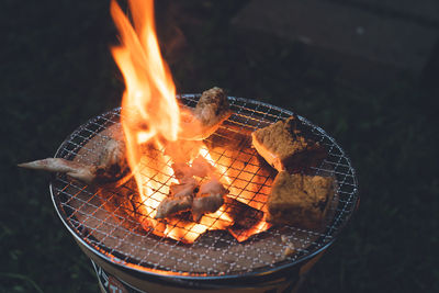 Dinner is grilled meat on a fire of a shichirin grill