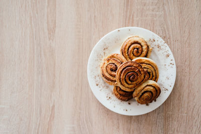 High angle view of dessert in plate on table