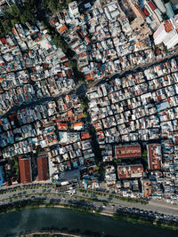 High angle view of street amidst buildings in town