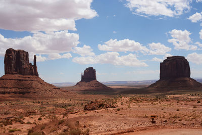 Rock formations in desert against sky