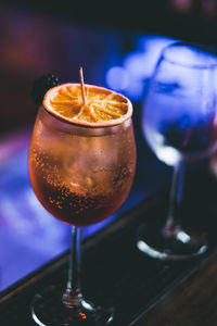 Close-up of drink in glass on table