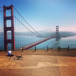 Suspension bridge over river