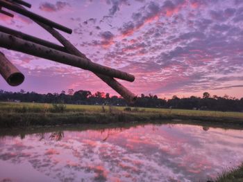 Scenic view of lake against sky at sunset