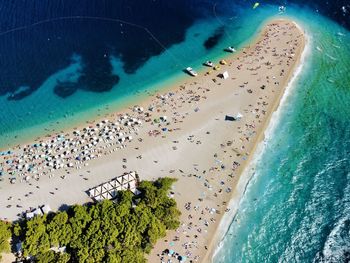 High angle view of zlatni rat beach, the golden horn, brac island, croatia