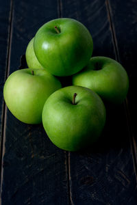 High angle view of apples on table