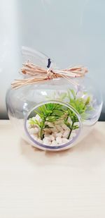 High angle view of food in jar on table