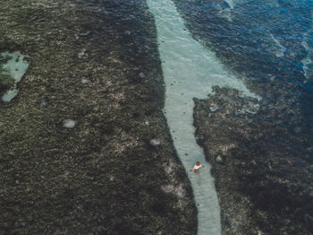 Aerial view of woman standing at beach