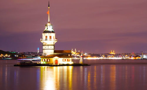 Illuminated buildings in city at night