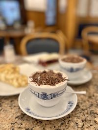 Close-up of dessert in plate on table